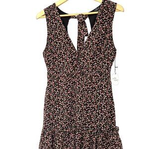 NWT Milk & Honey Black Floral Print Mini Dress Size Large Sleeveless V-Neck New